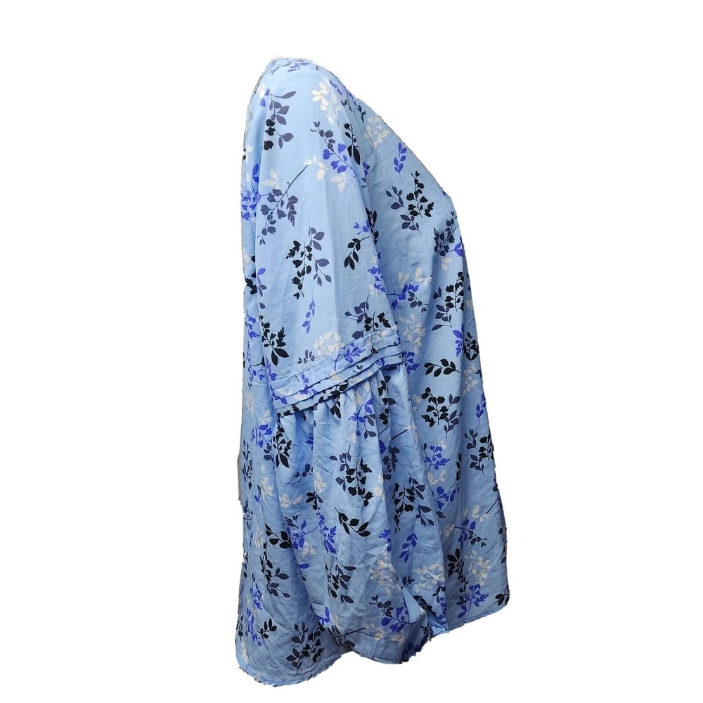 Lane Bryant Top Shirt Womens 16 Blue Black Floral 3/4 Sleeve V Neck Feminine - Picture 4 of 7